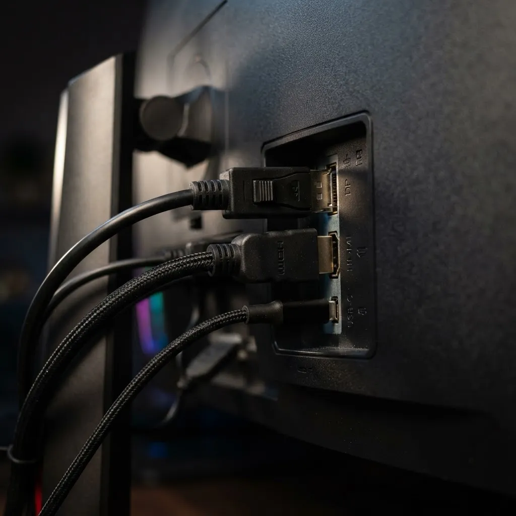 Rear connectivity panel of a gaming monitor with DisplayPort and HDMI