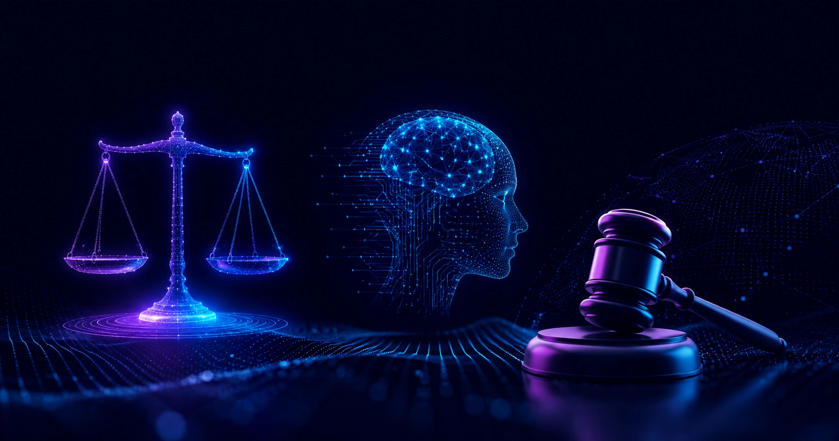 Illustration of justice scales beside AI circuit patterns representing ABA Resolution 604