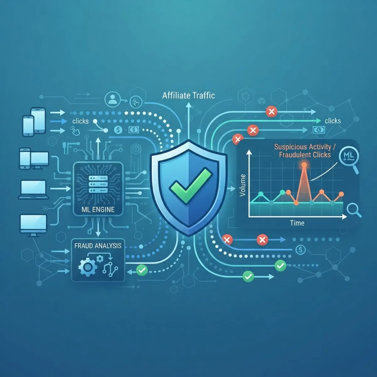 Machine learning fraud detection shield scanning traffic
