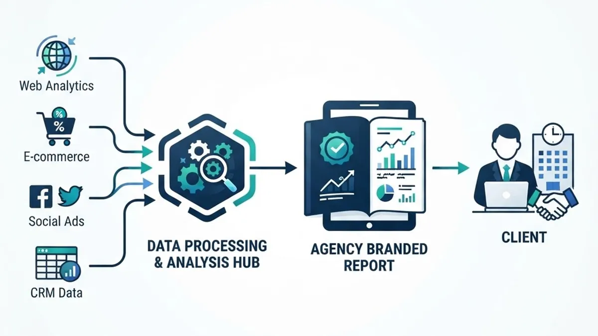 Agency SEO reporting workflow diagram