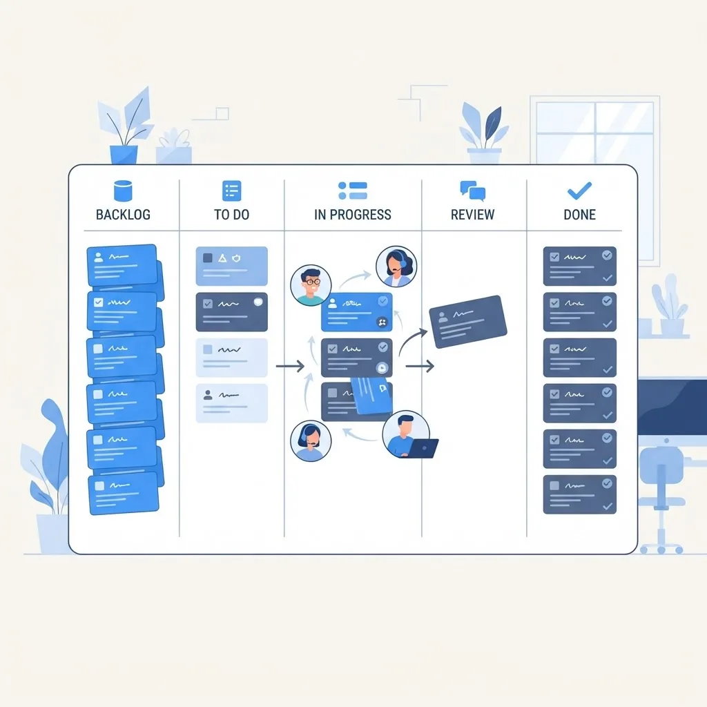 Agile delivery sprint board workflow used in application development consulting engagements