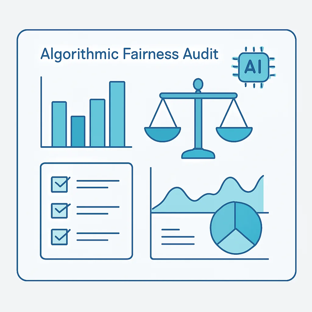 Algorithmic fairness audit dashboard with charts and scales
