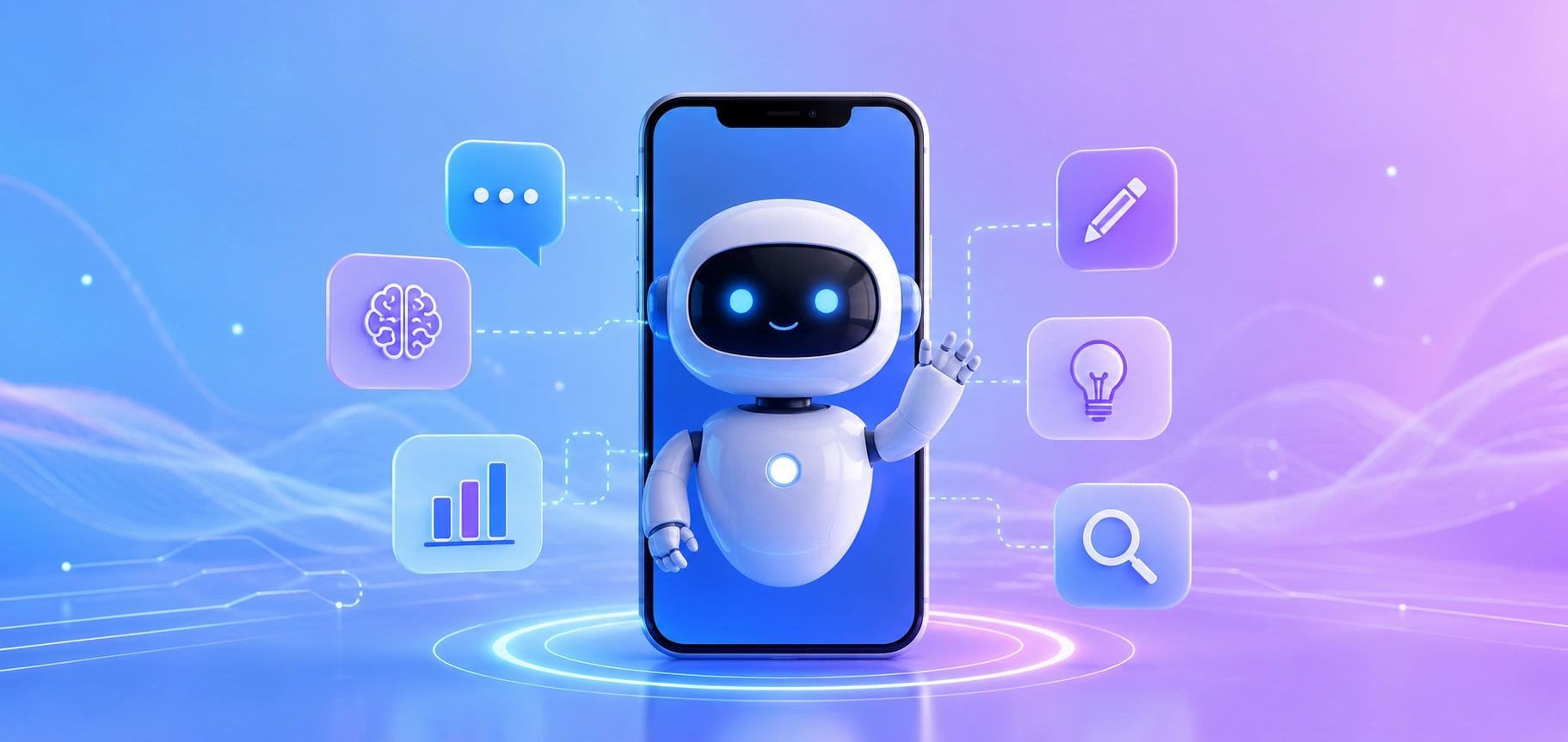 AI assistant app running on a smartphone with a voice waveform on screen