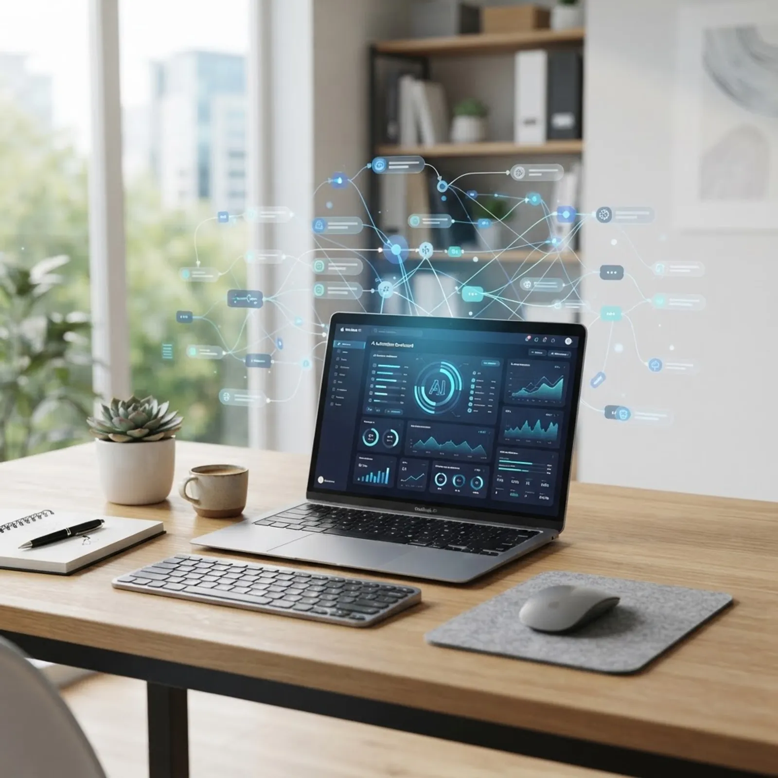 AI automation dashboard on an office laptop