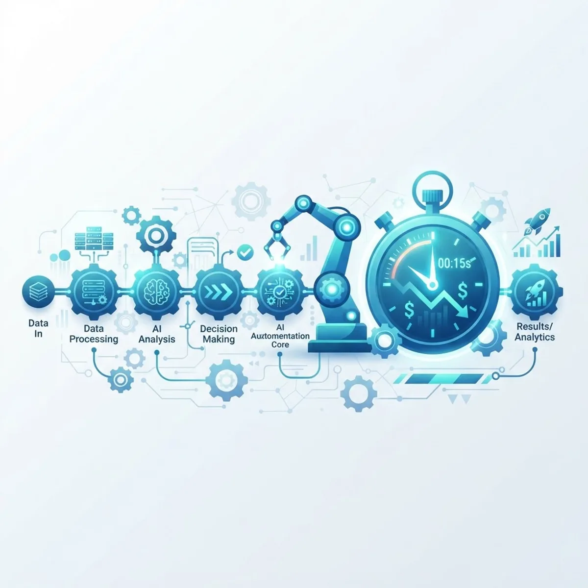 AI automation efficiency workflow with connected process nodes
