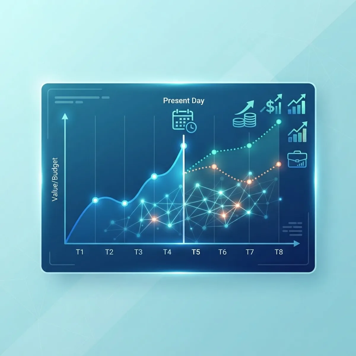 AI budget forecasting and predictive analytics with trend lines