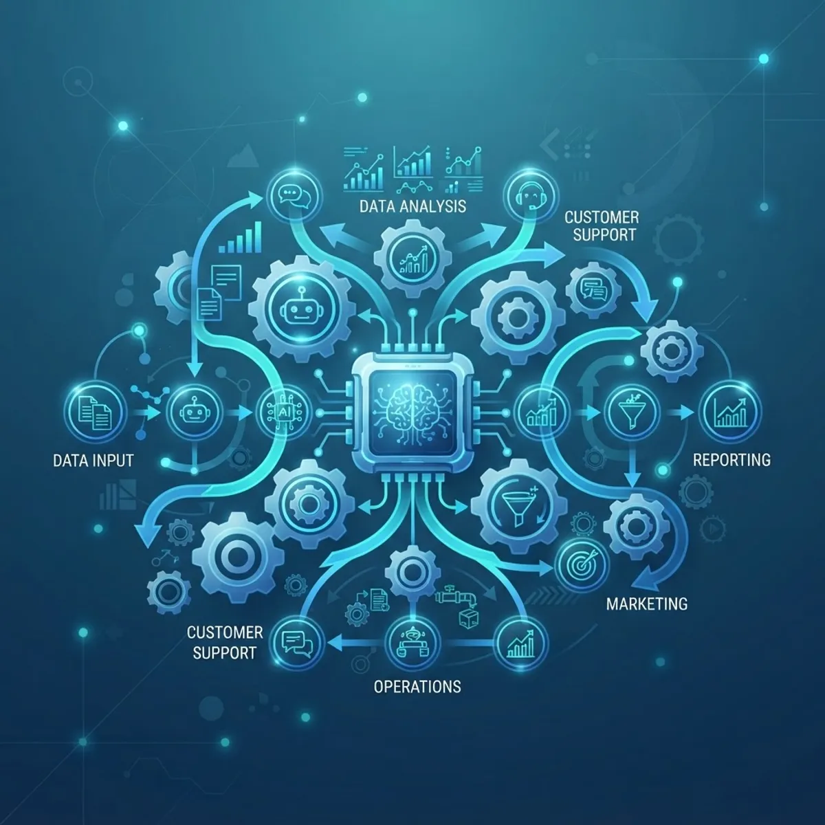 AI business automation with connected gears and workflows