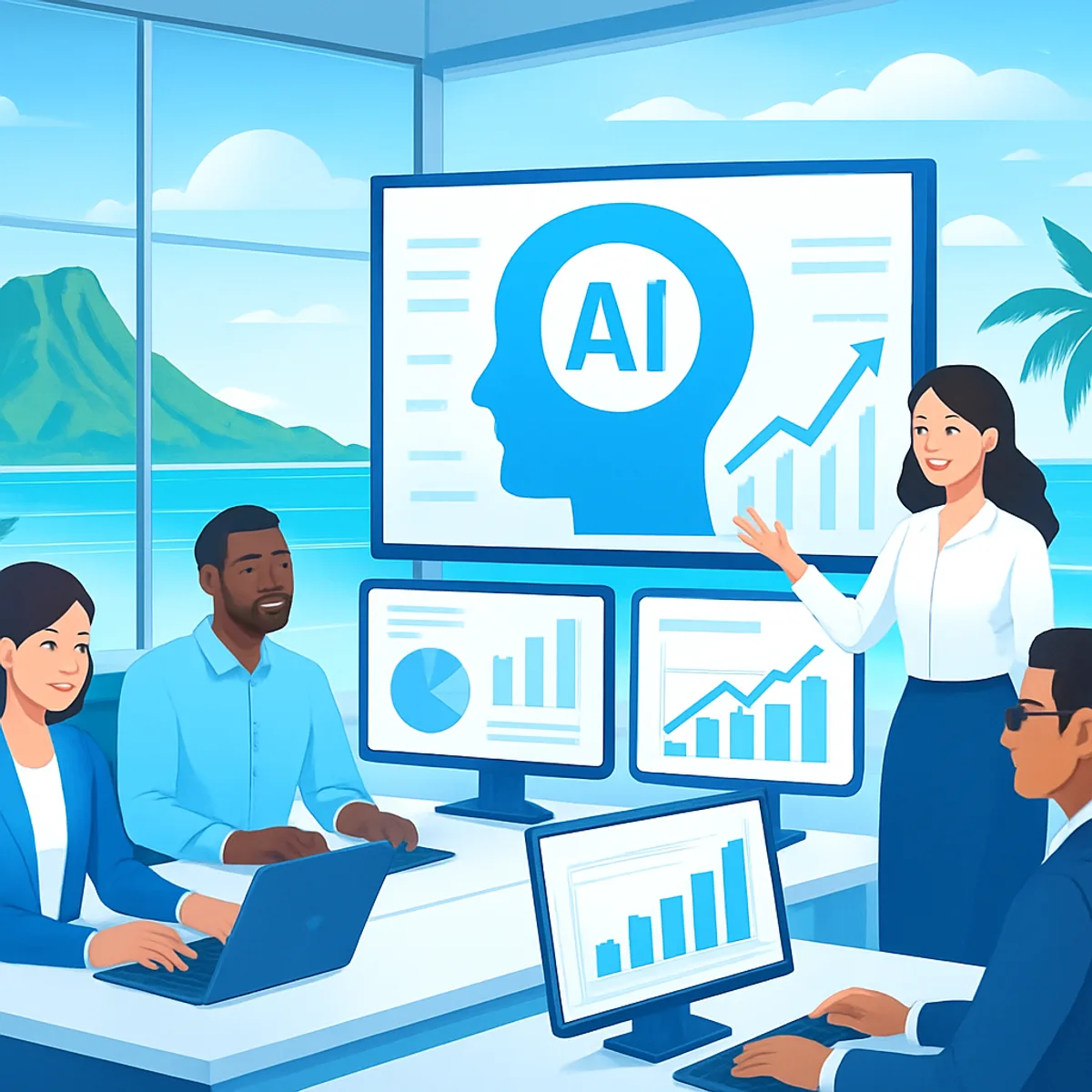 Hawaii business team using AI dashboards for growth