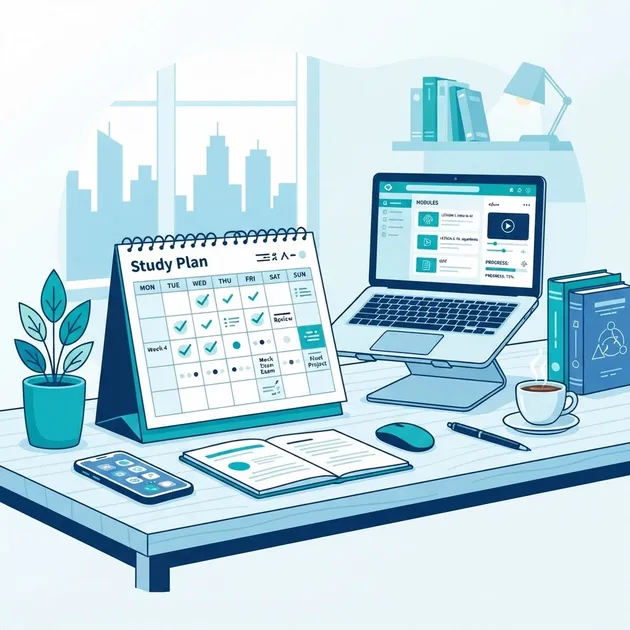 Study plan for the AI certification with calendar and course modules