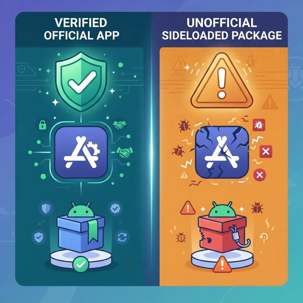 Comparison of official versus unofficial Android app packages