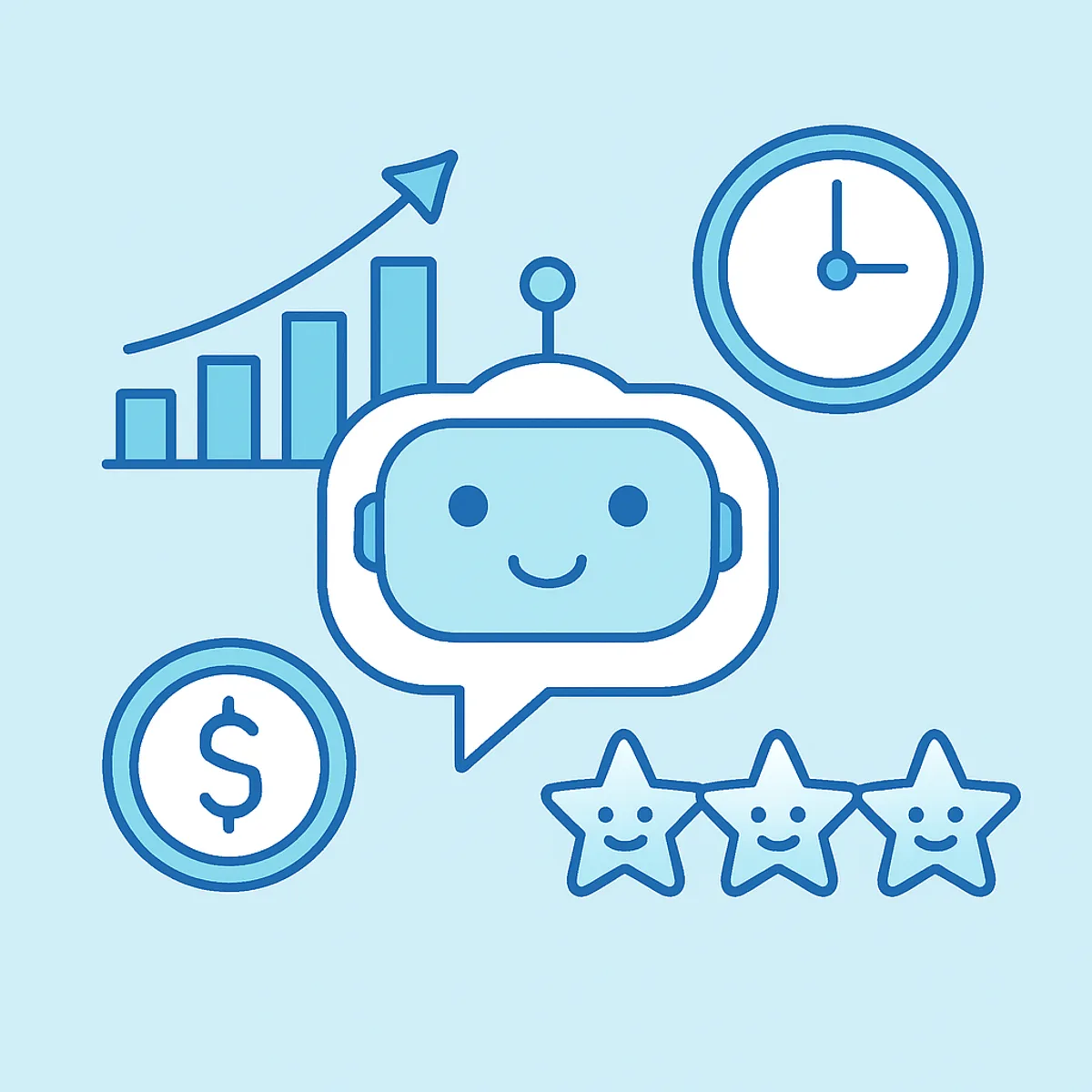 Benefits of AI chatbots for business with growth icons