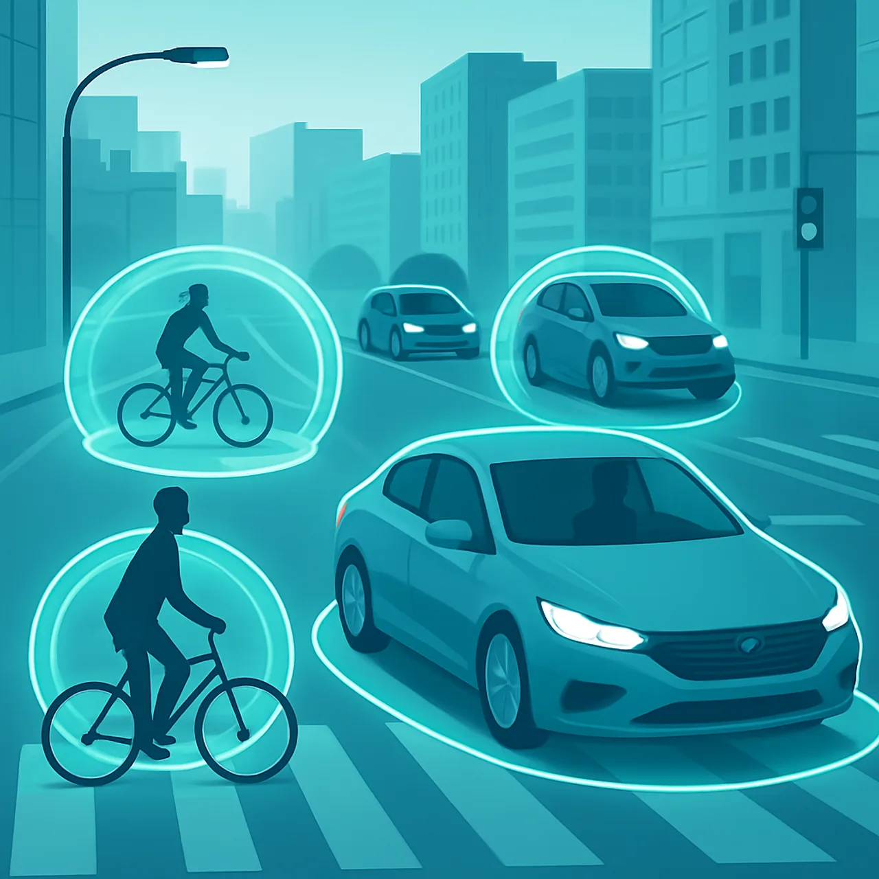 Autonomous vehicles using AI collision detection on a busy city street