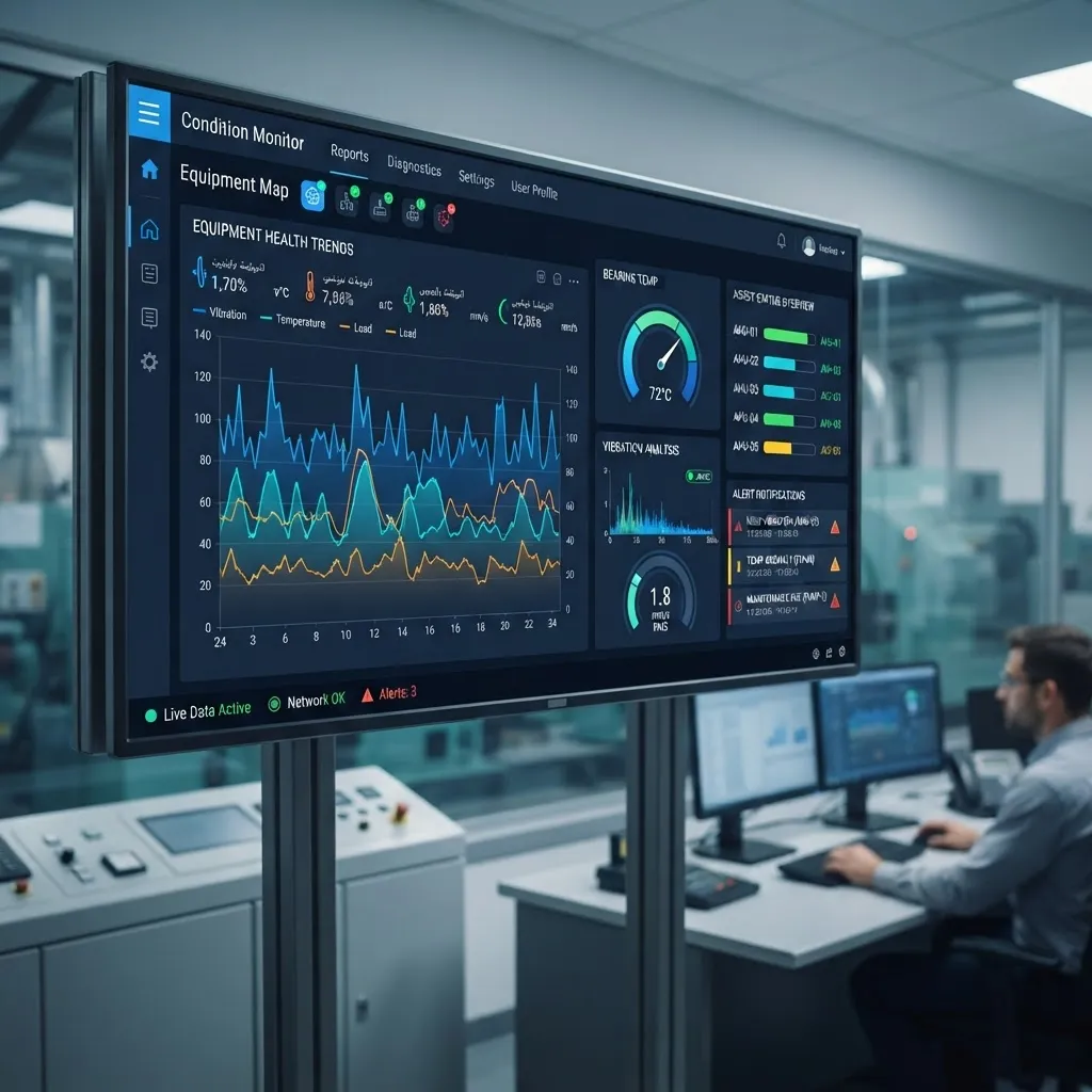 Real-time condition monitoring dashboard showing equipment health metrics