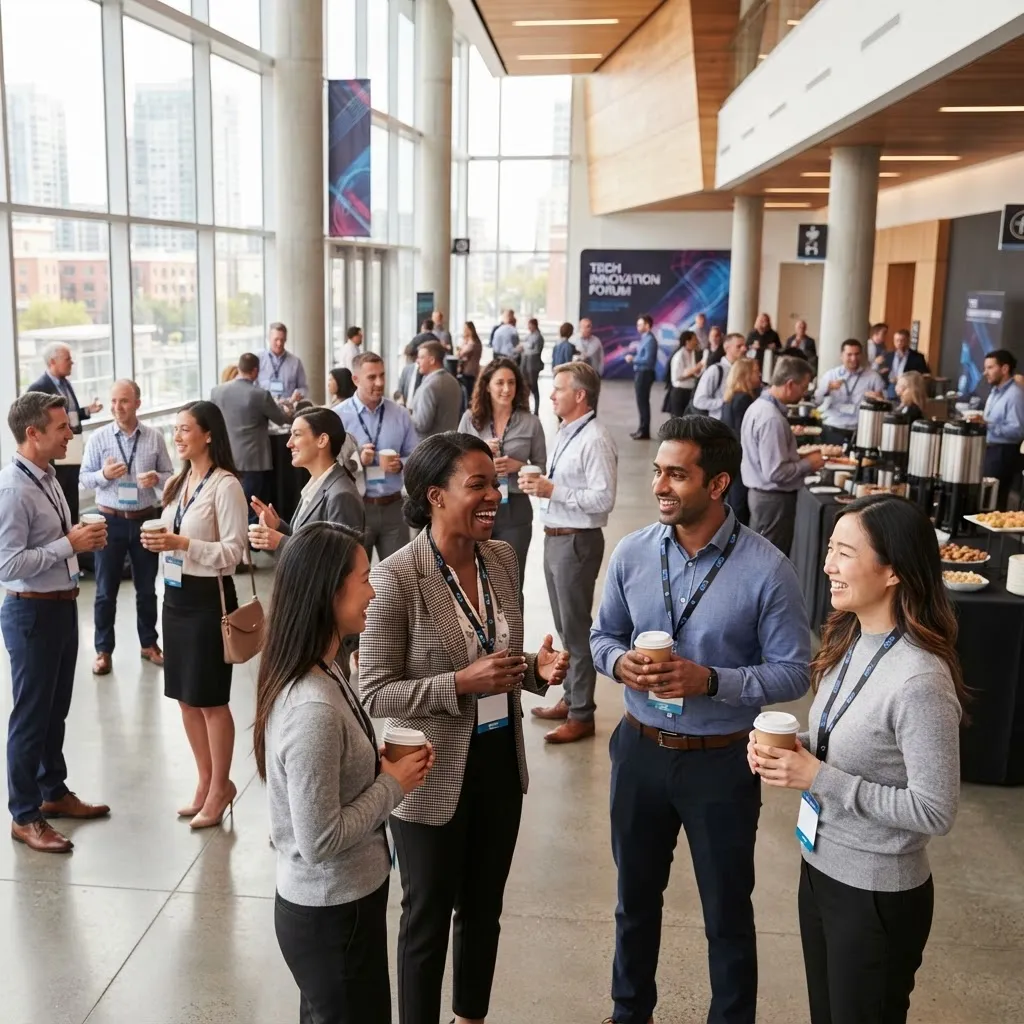 Professionals networking during a break at the AI conference
