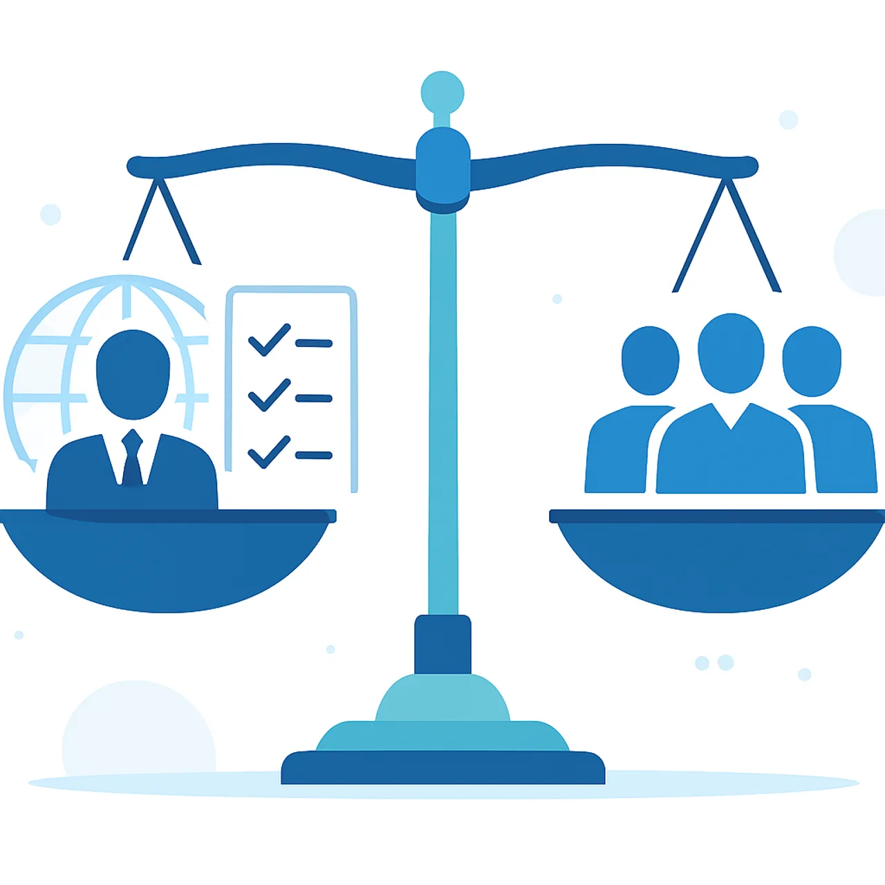 Balance scale comparing consultants and internal teams