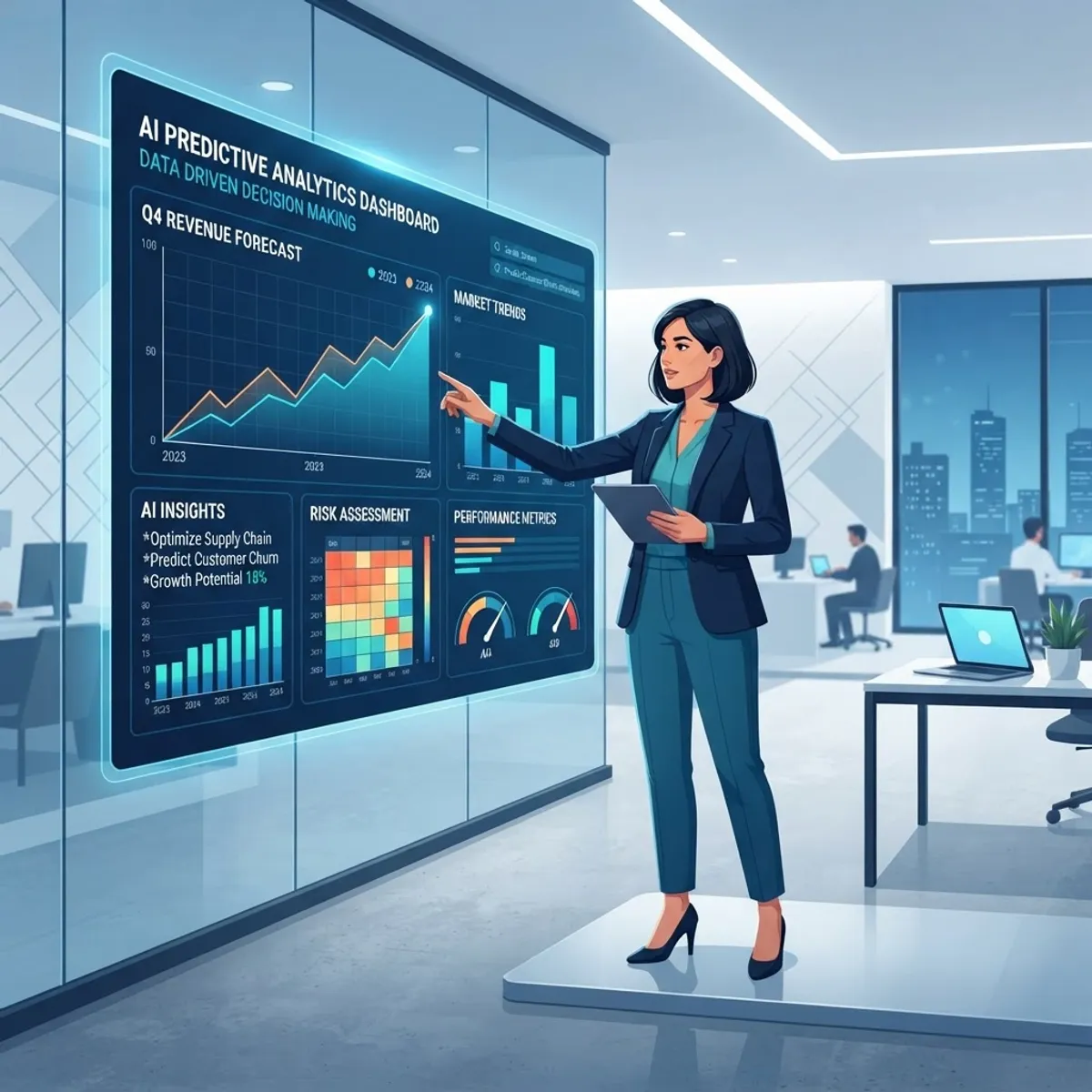 AI data driven decision making with predictive analytics charts