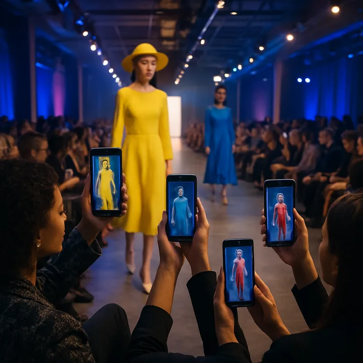 Audience using AR apps at a modern fashion show