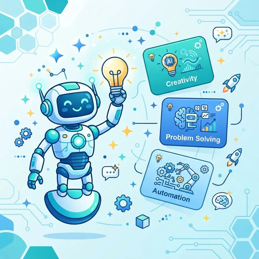Fun artificial intelligence facts with a friendly robot and lightbulb