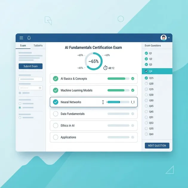 Online exam interface representing the AI fundamentals assessment