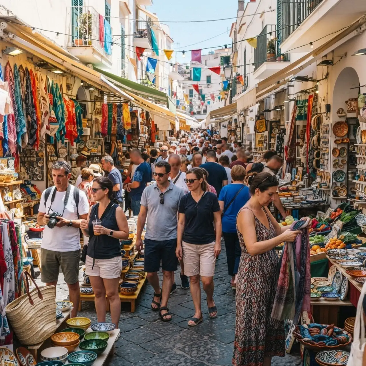 AI generated people with anomalies in a travel crowd