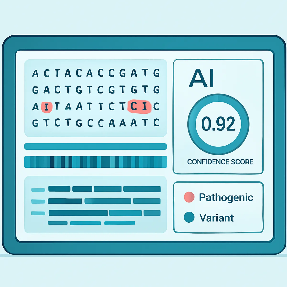 AI genomic variant interpretation dashboard with pathogenic markers