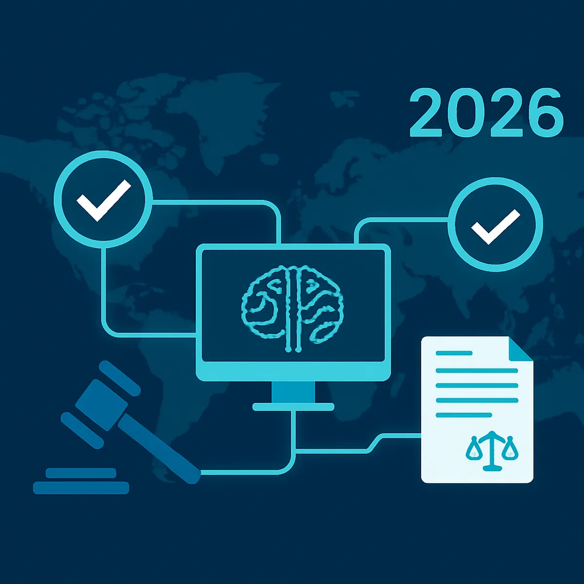 Global AI governance regulations 2026 map illustration