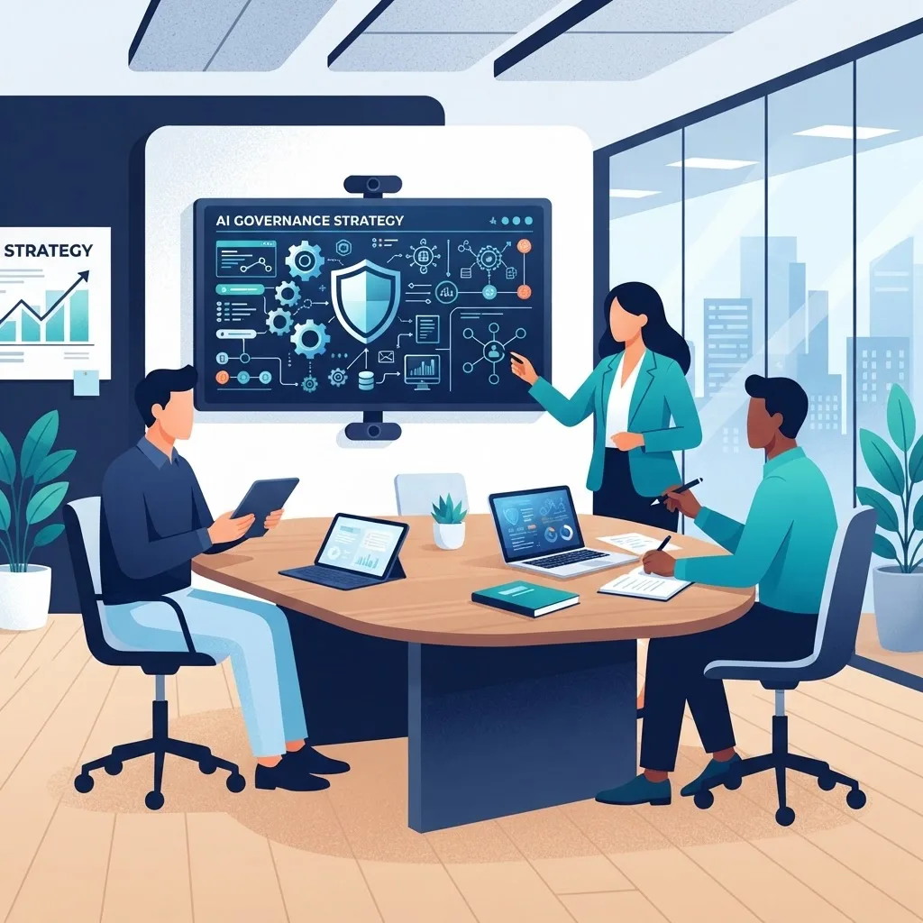Team planning AI governance strategy illustration