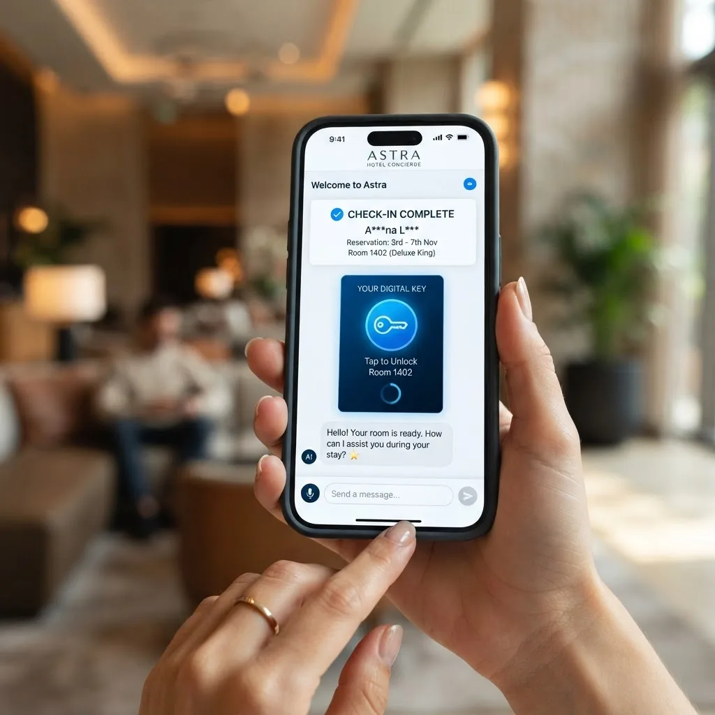 Guest completing mobile check-in with an AI concierge app