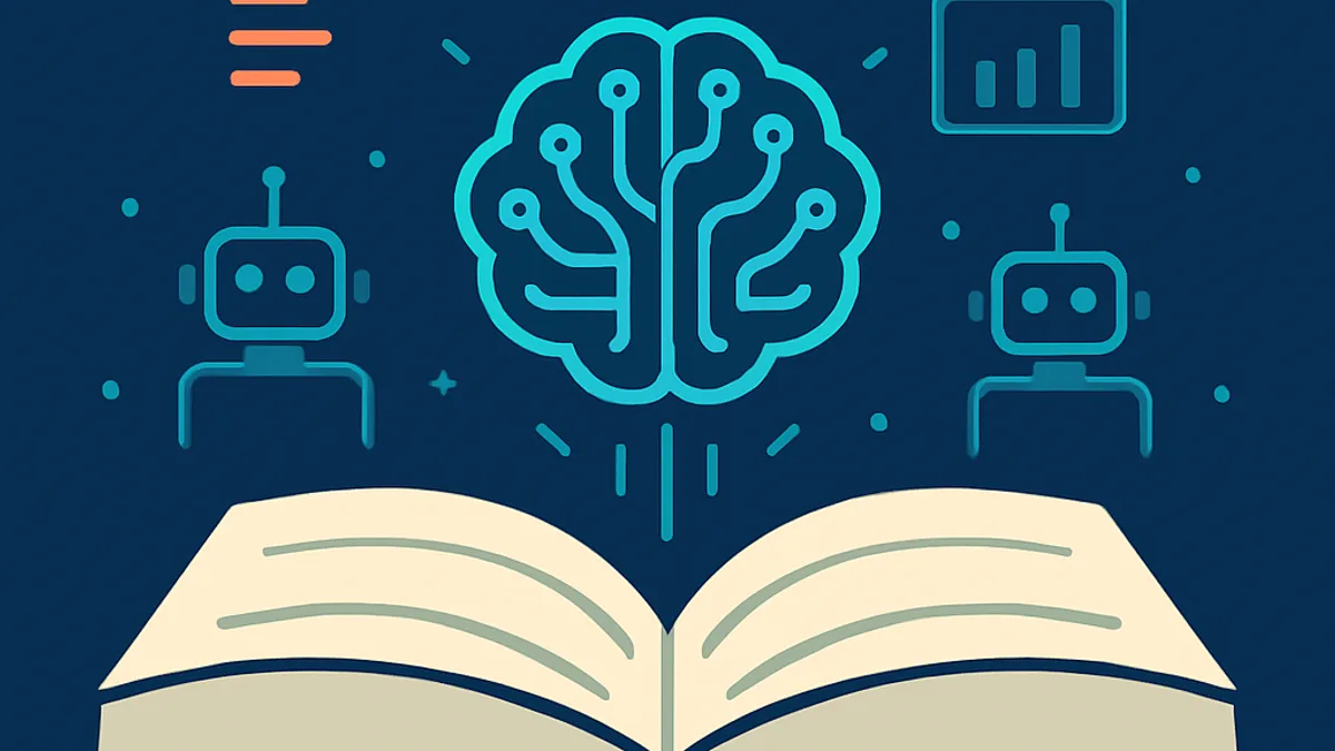 Open book with an AI brain illustration representing the guide for thinking humans