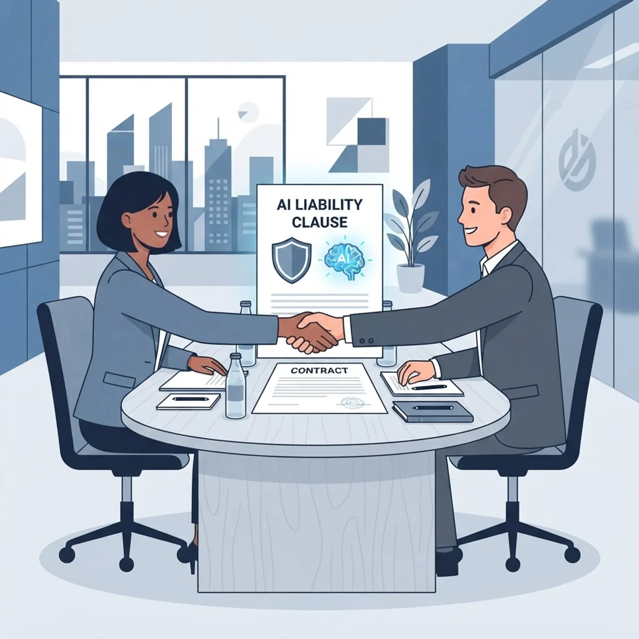 Two professionals negotiating an AI liability clause