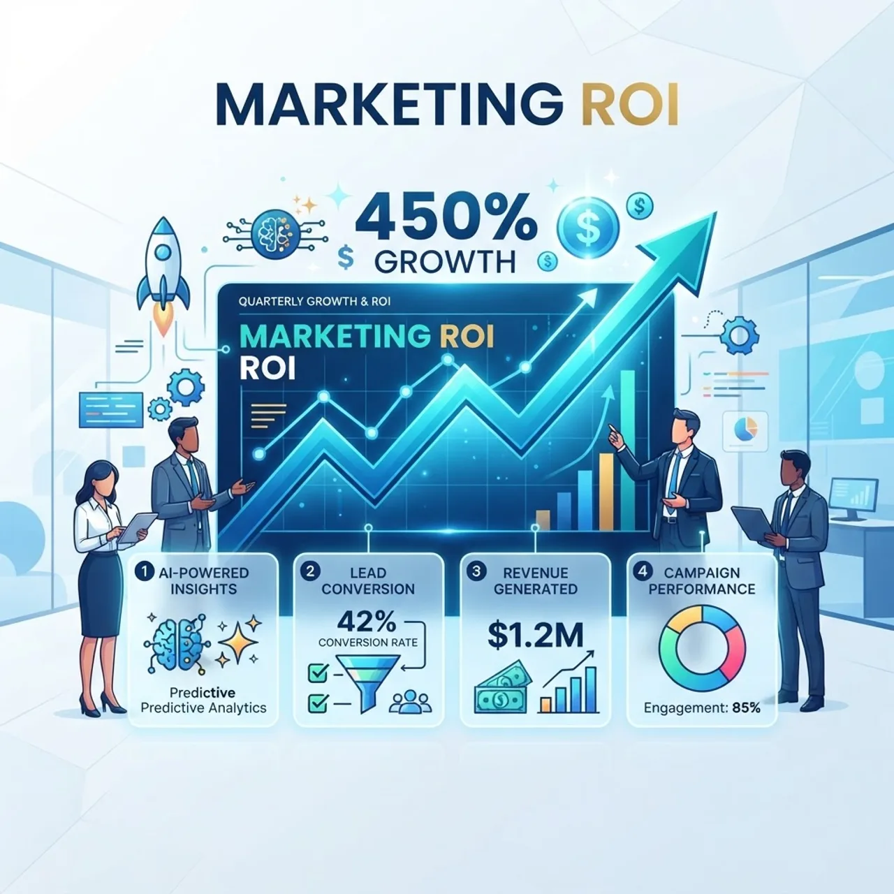 AI marketing ROI and analytics growth charts