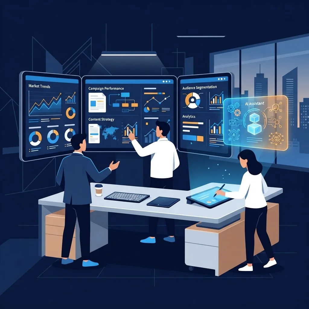 Marketing team collaborating with AI tools in 2026