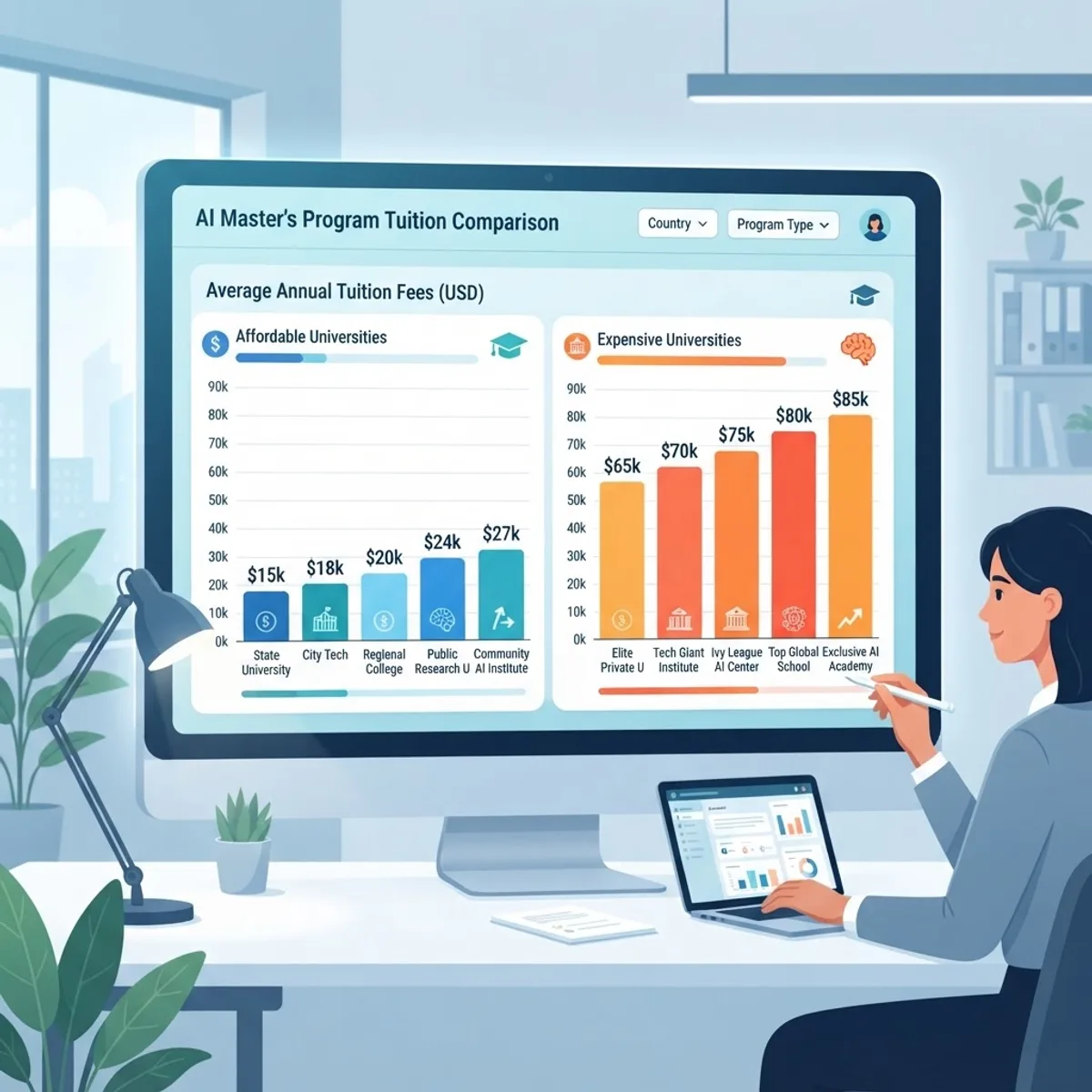 Tuition cost comparison bar chart for AI master's programs