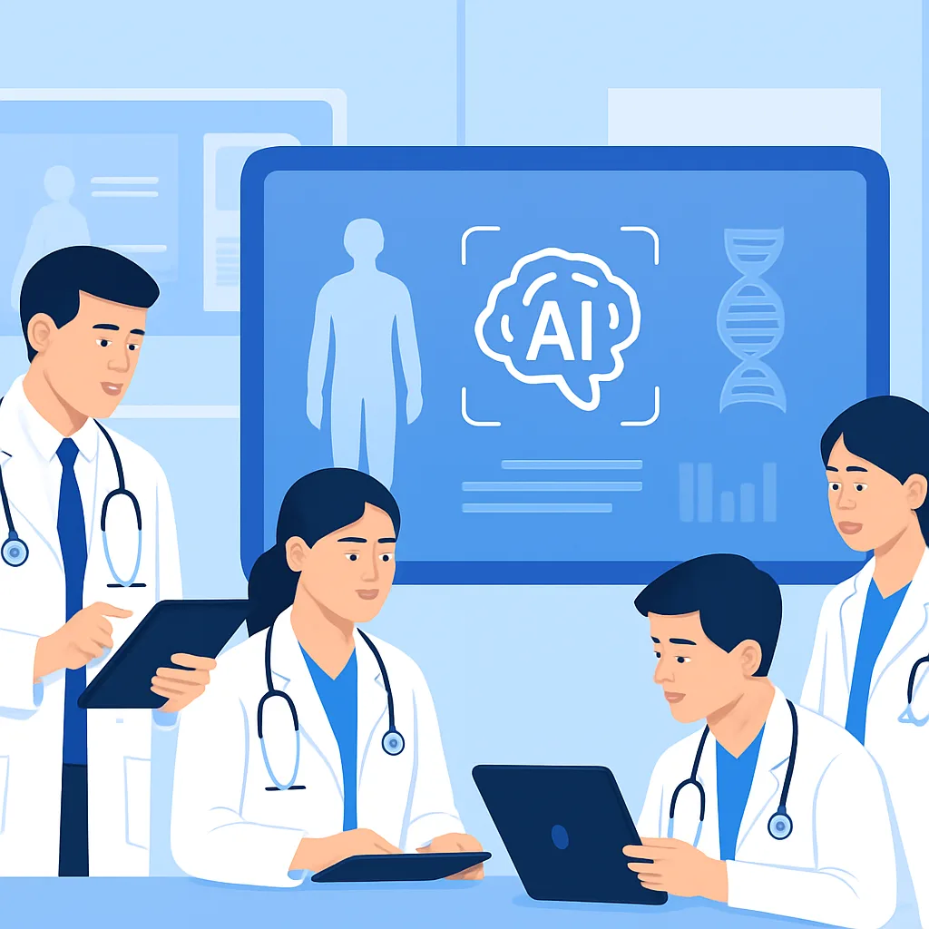 Physicians and medical students training in AI for medicine