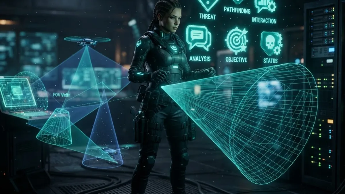 Game NPC making decisions with sensing and decision icons