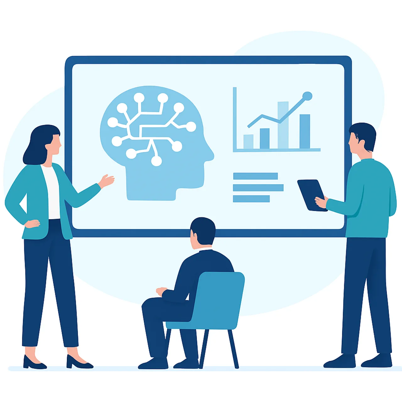 Business team reviewing an AI opportunity assessment strategy on screen