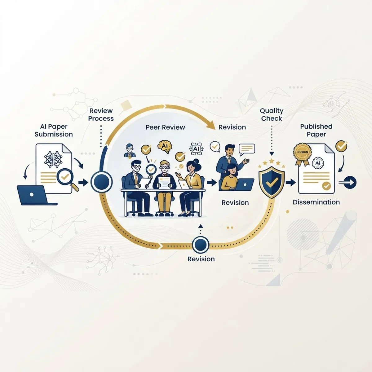 Documents flowing through an academic peer-review checkpoint process