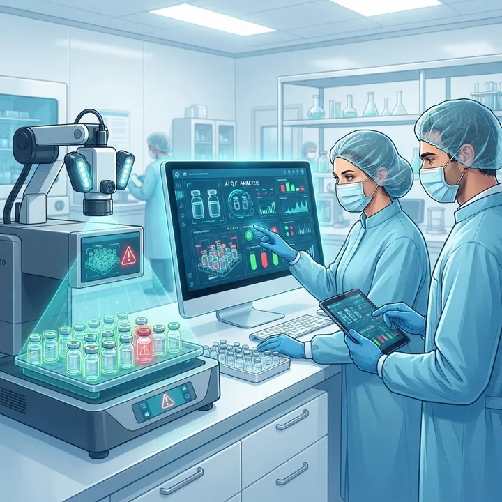 AI-powered quality control inspection in a pharma lab