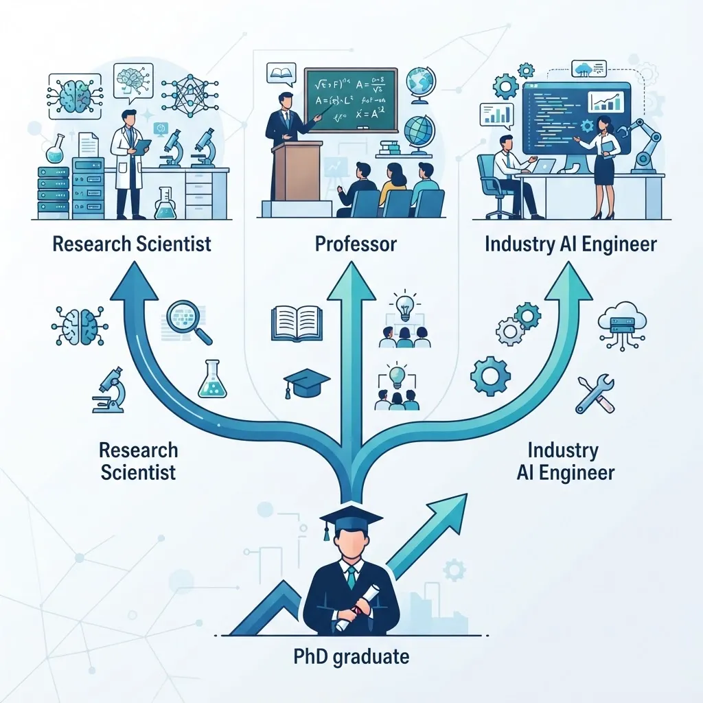 AI PhD career opportunities pathways illustration