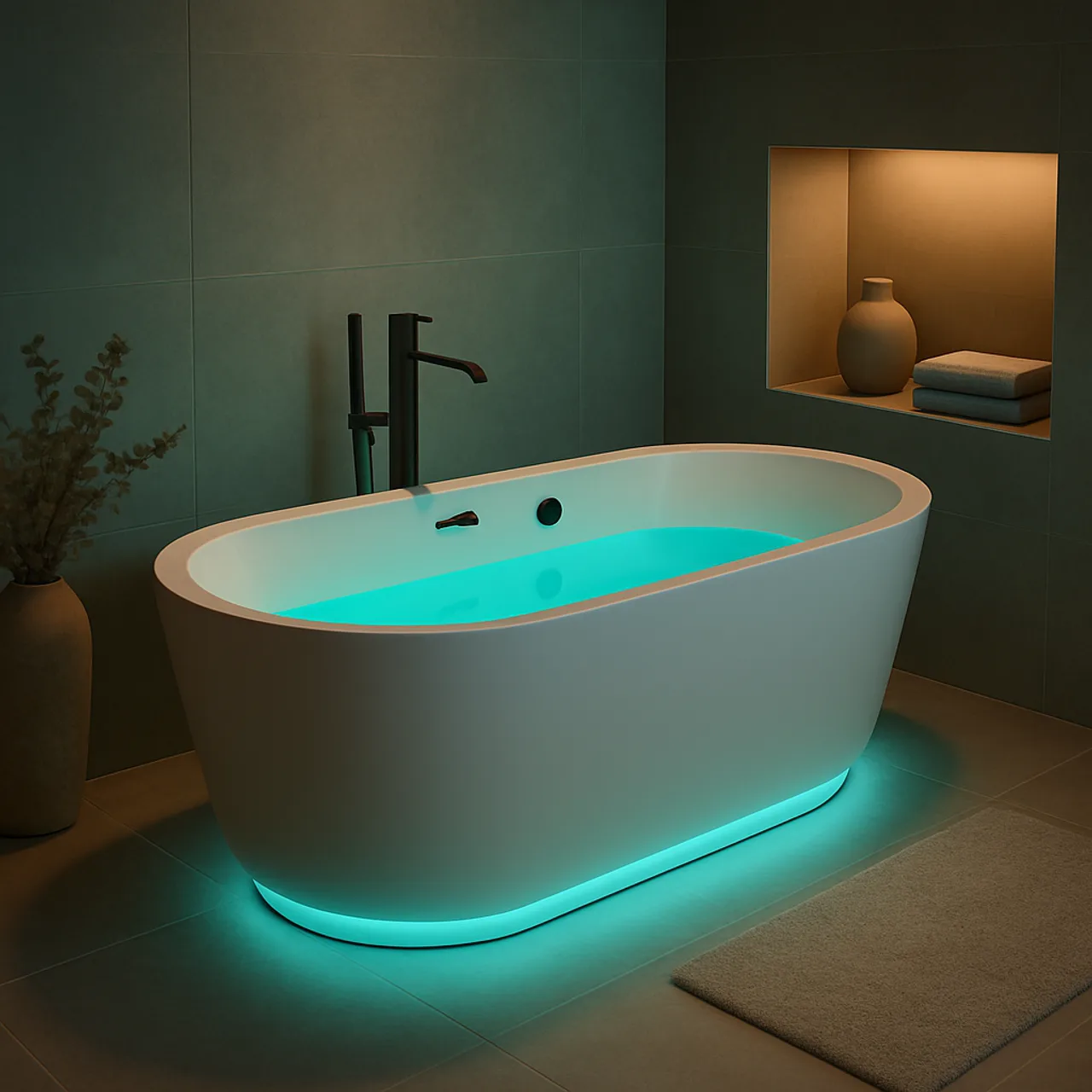 Elegant freestanding smart bathtub with LED chromotherapy lighting