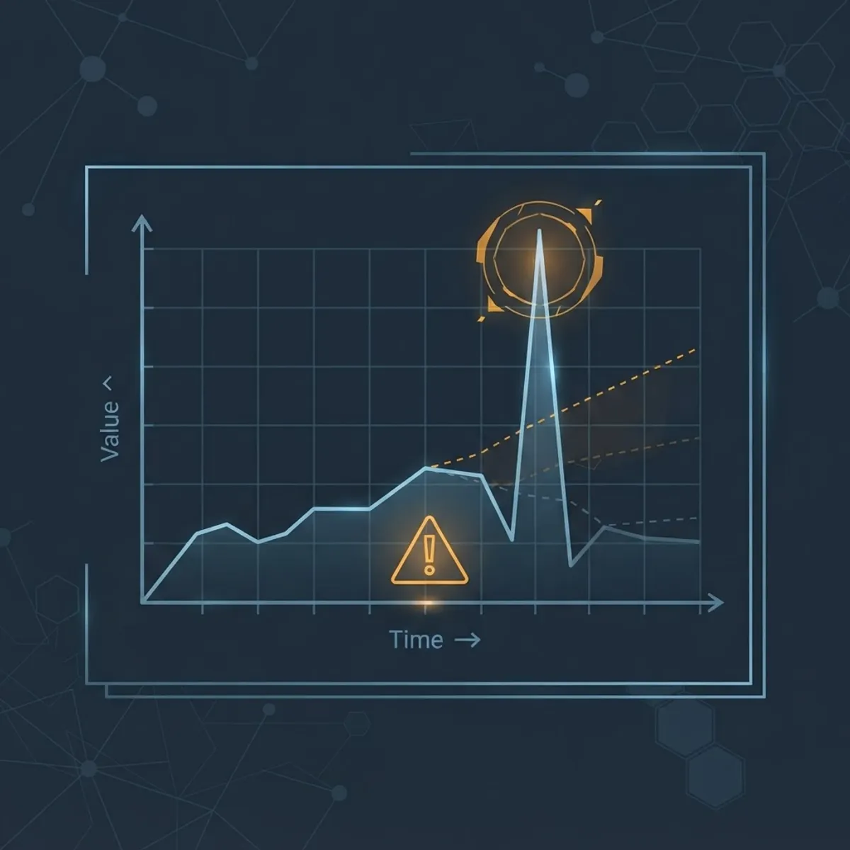 Predictive threat detection flagging an anomaly on a time series before the failure spike