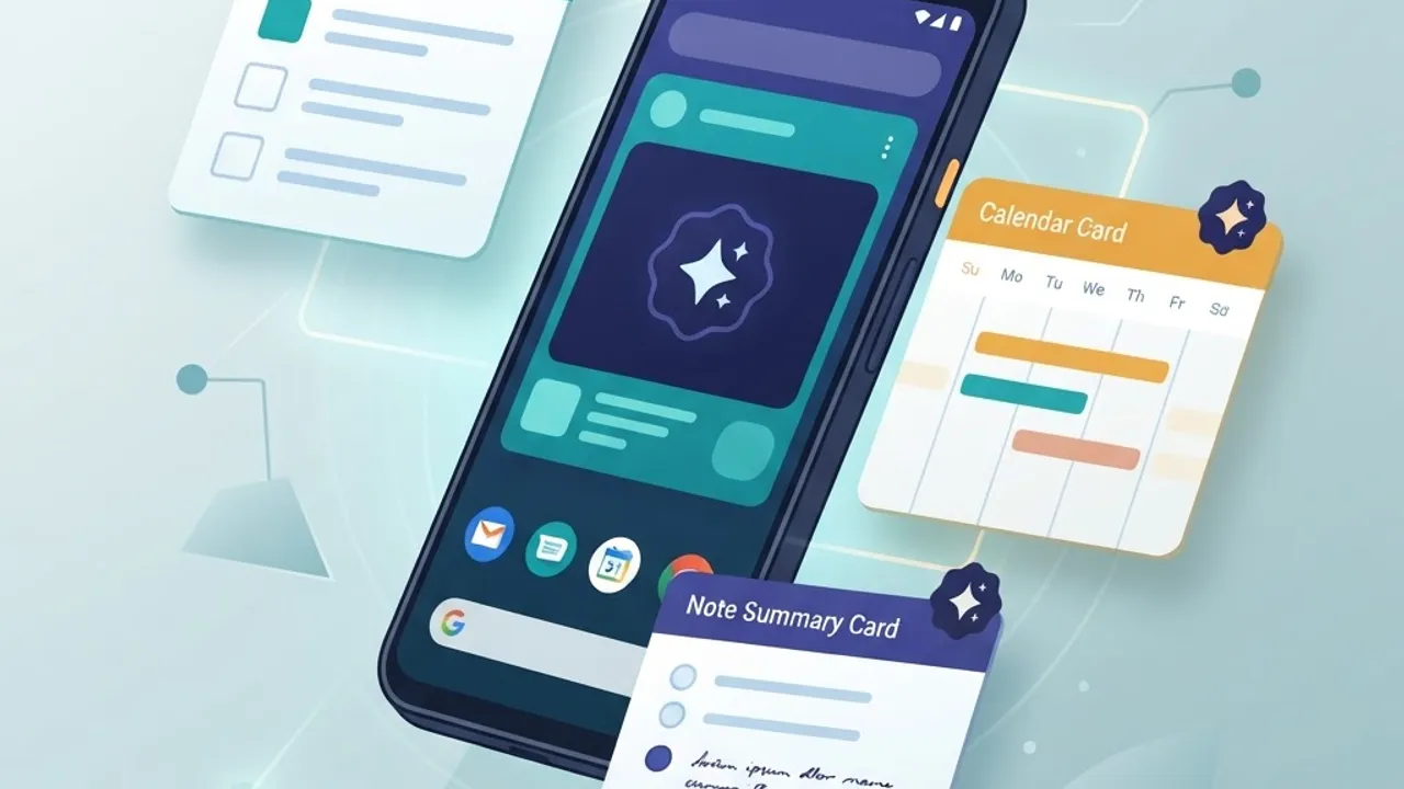 AI productivity app cards floating around an Android phone
