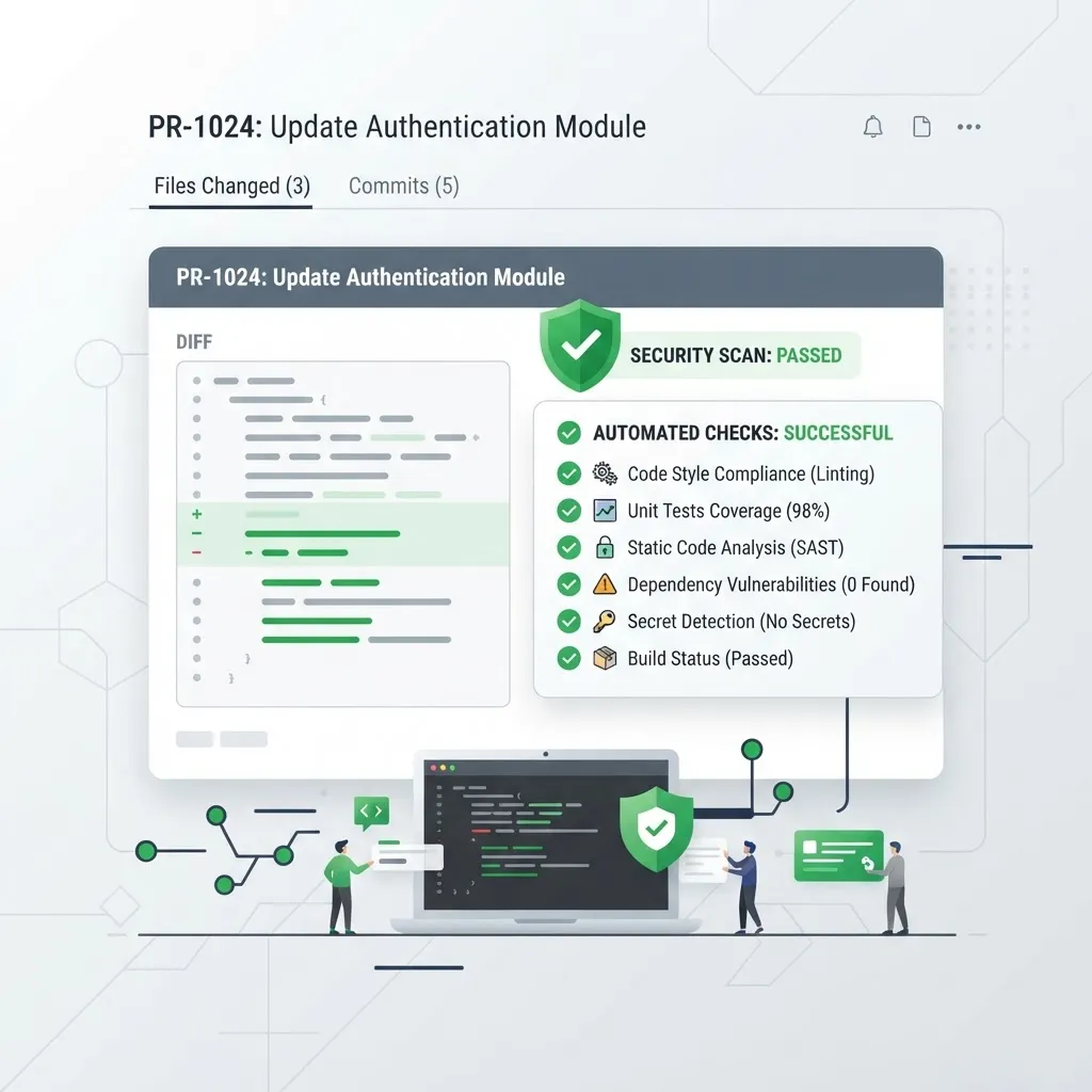 Automated AI code review and security scanning of a pull request