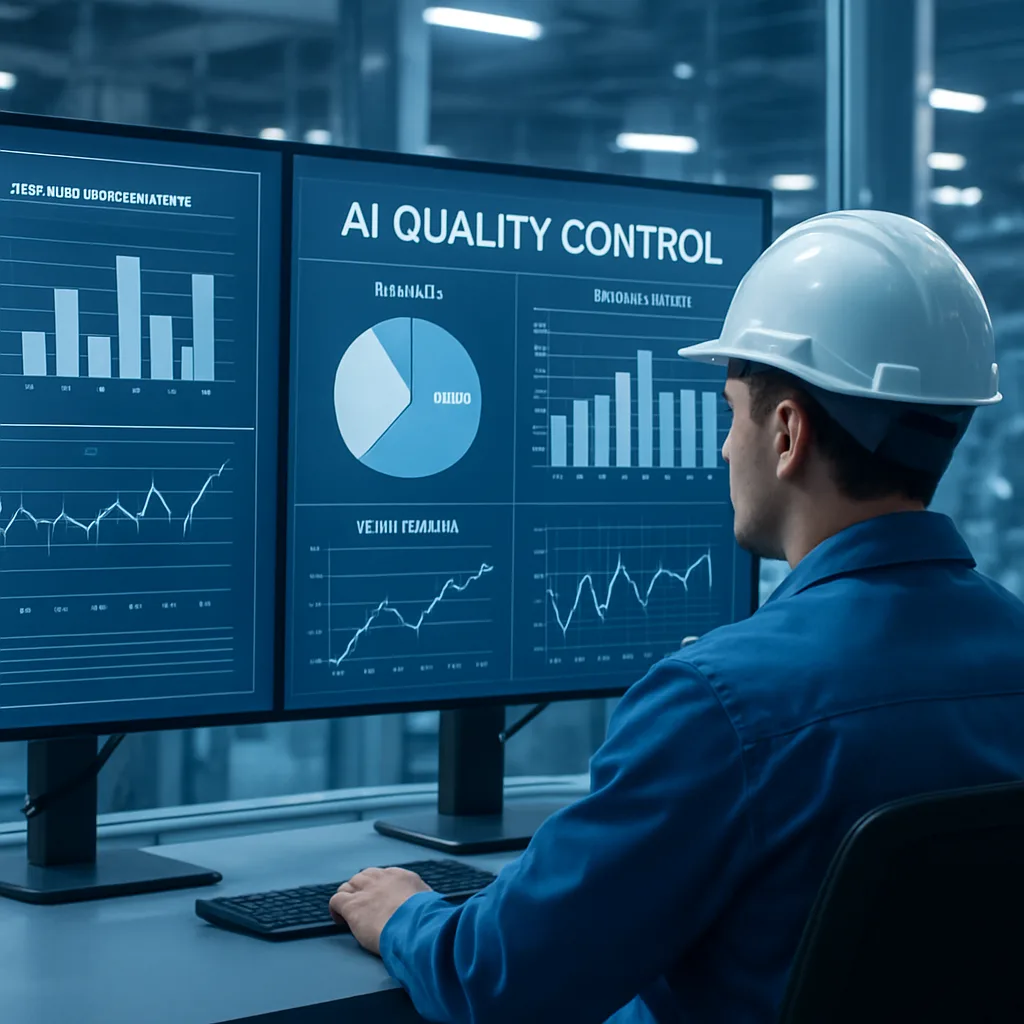 Engineer monitoring AI quality control dashboard
