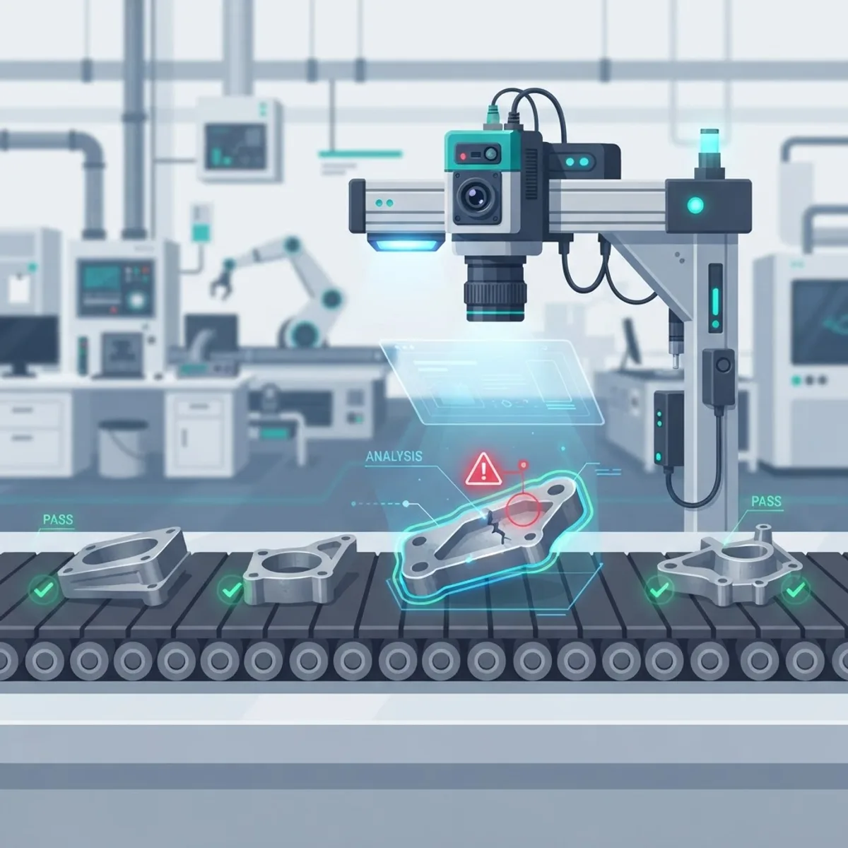 AI machine vision inspecting raw materials on a line
