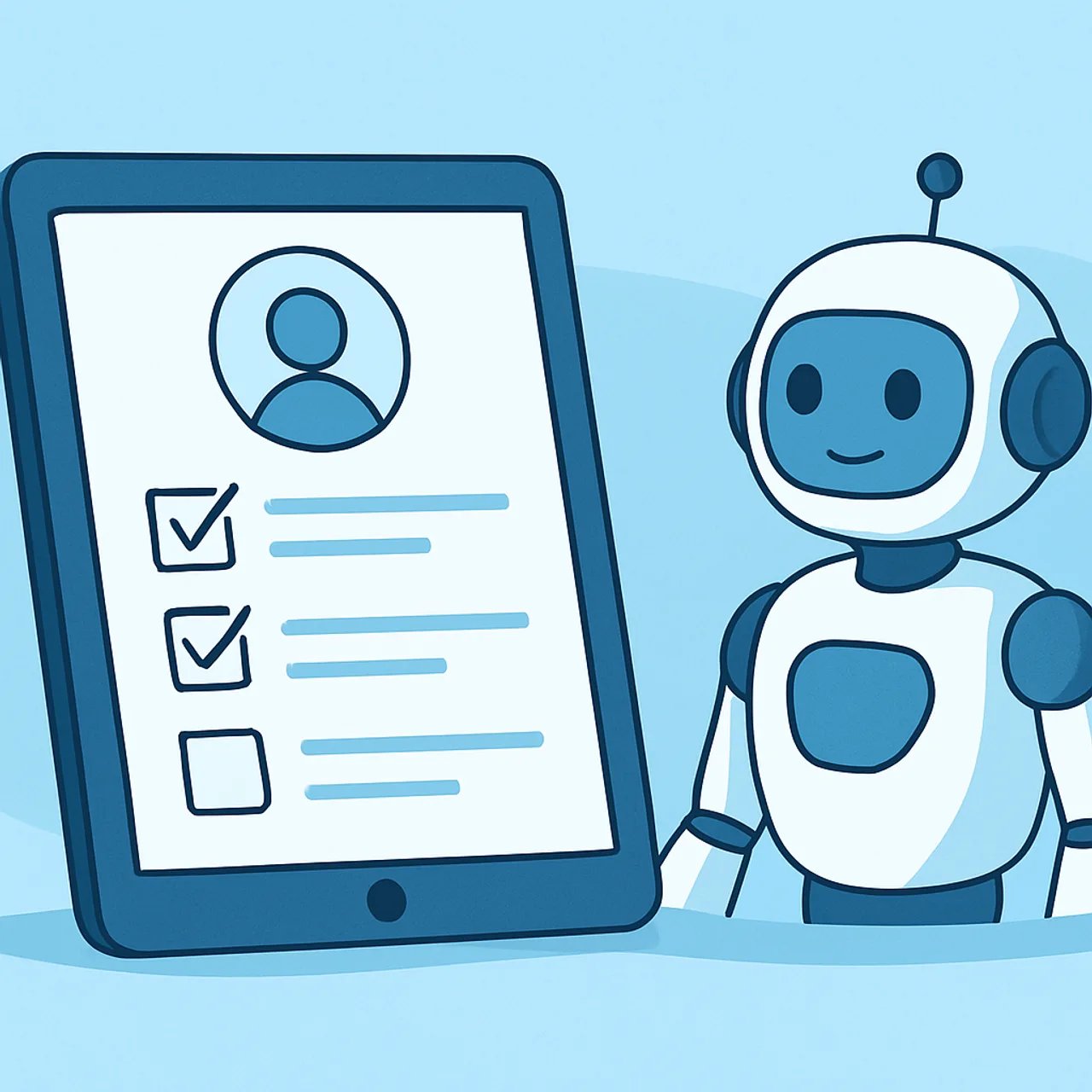 Questionnaire on artificial intelligence concept with survey form and neural network icon