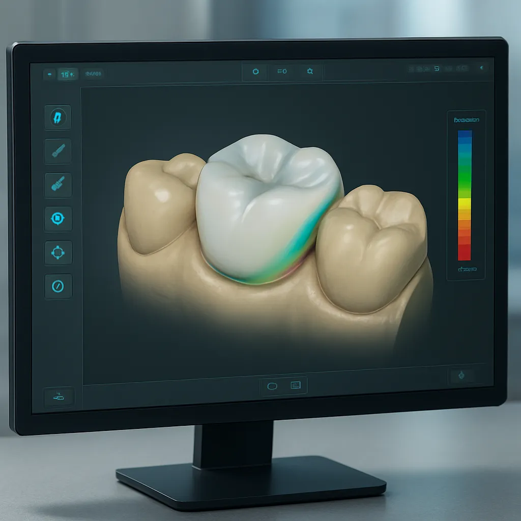 AI-generated 3D crown restoration design in dental CAD software
