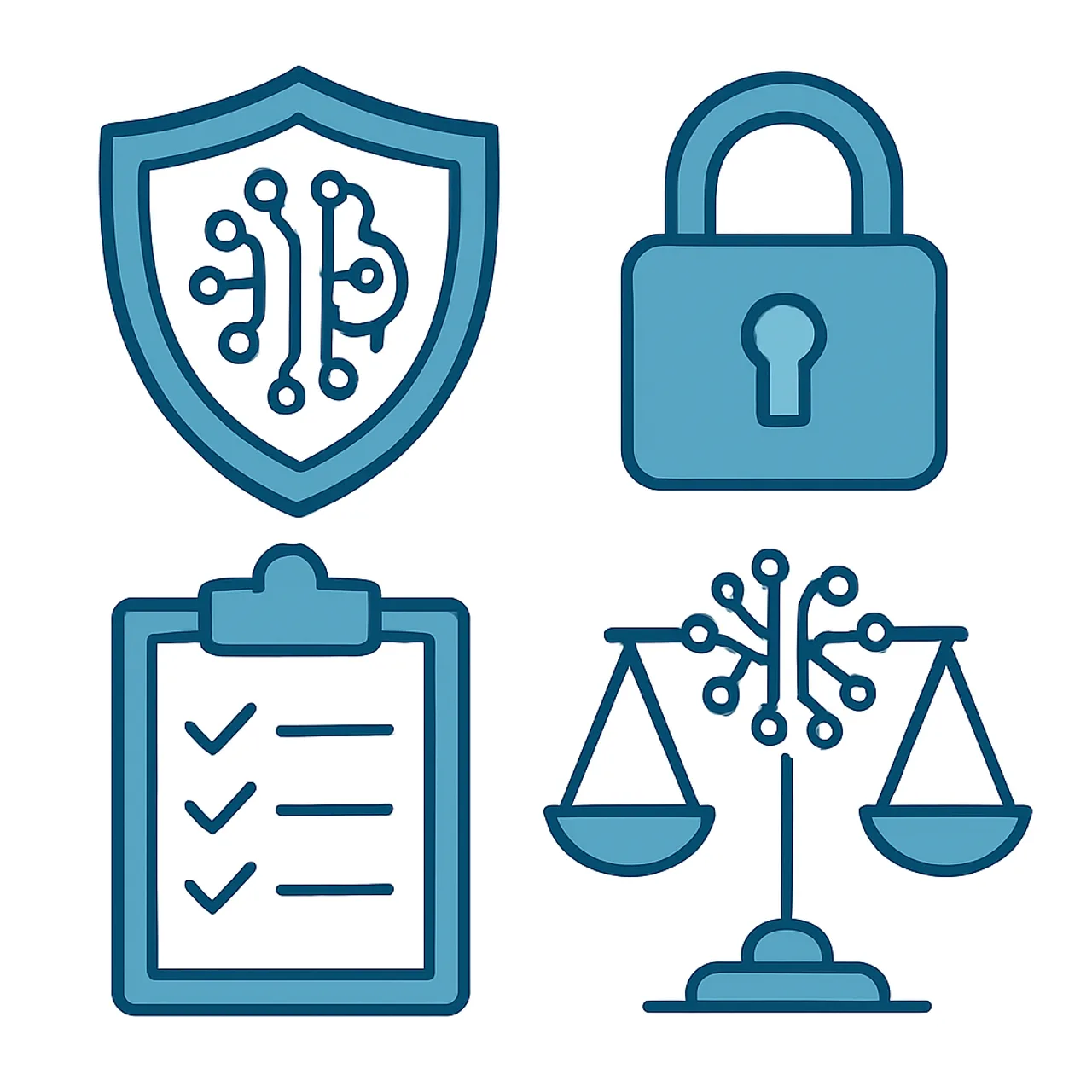 AI risk and governance checklist with shield and balance scale