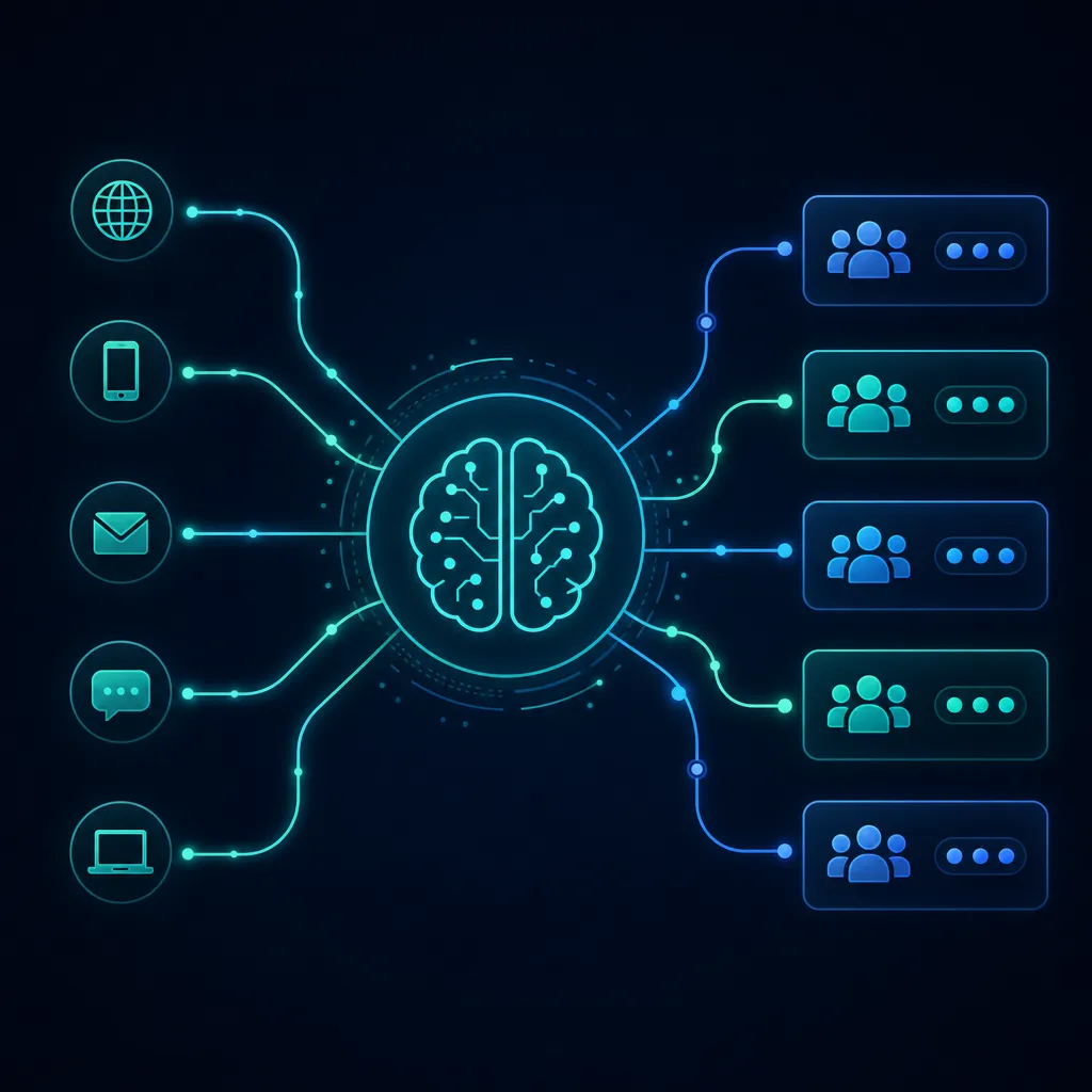 AI routing and decision engine directing requests to teams