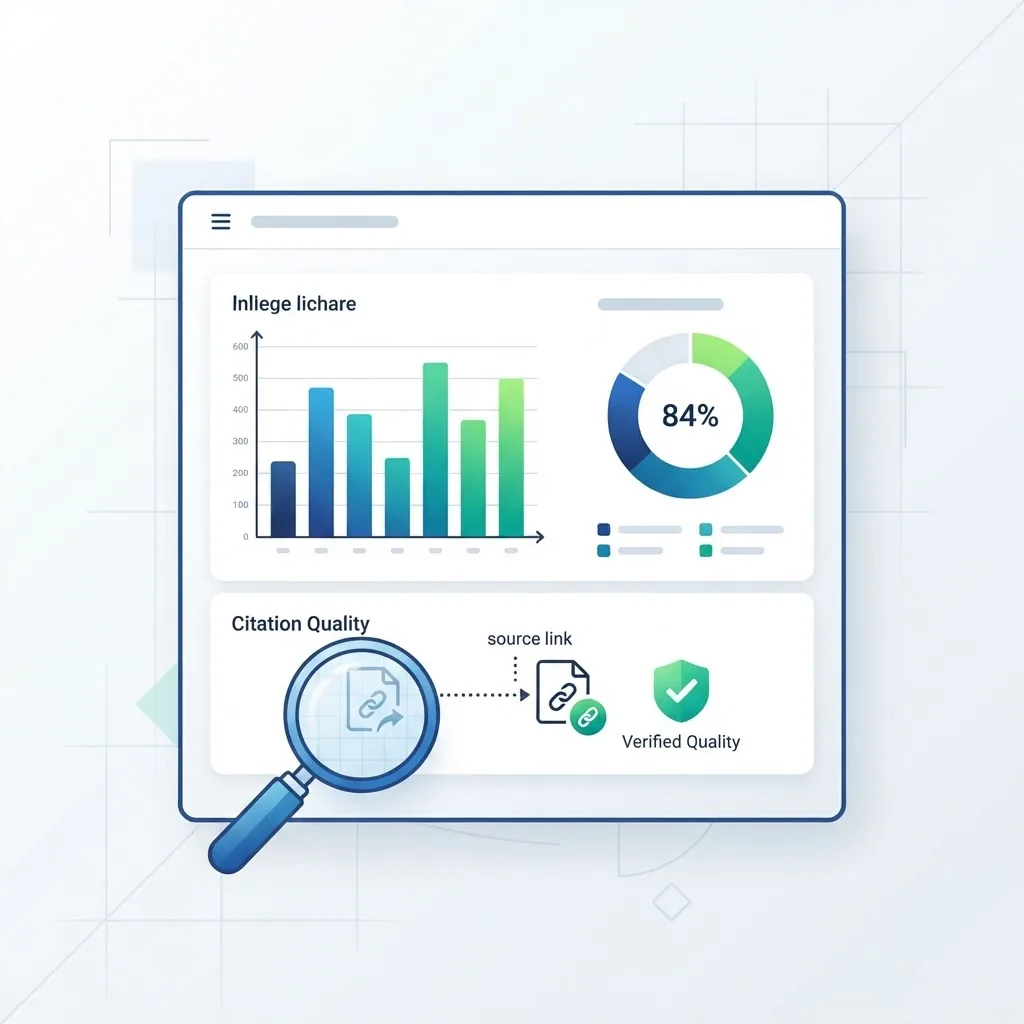 Analytics dashboard measuring AI answer accuracy and citation quality
